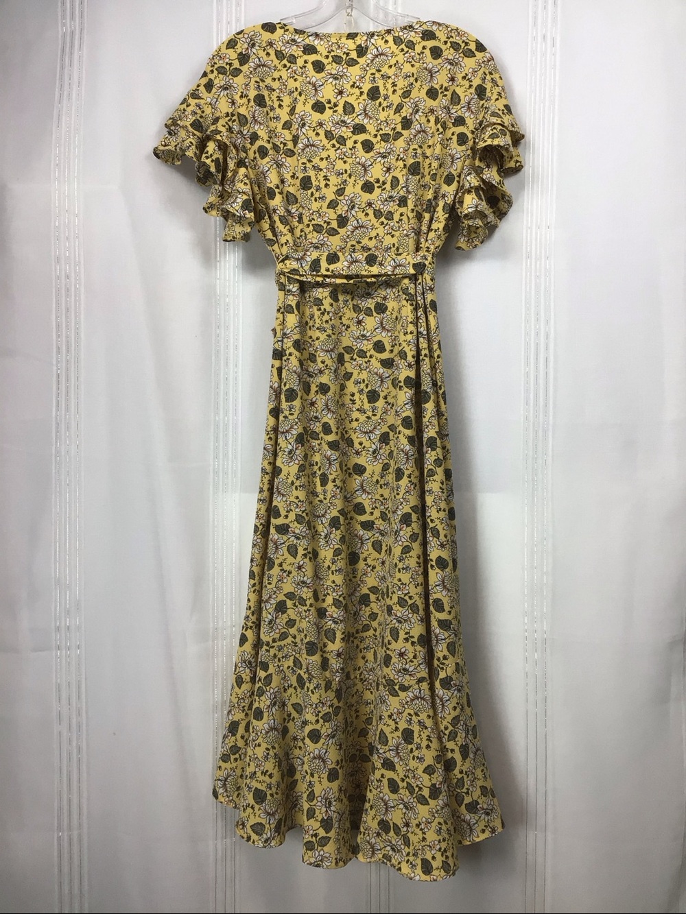 Max Studio Yellow Floral High-Low Flutter Sleeve Full Wrap Dress Sz.M - Picture 4 of 16